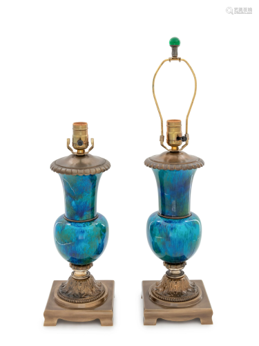 A Pair of French Turquoise and Green Glazed …
