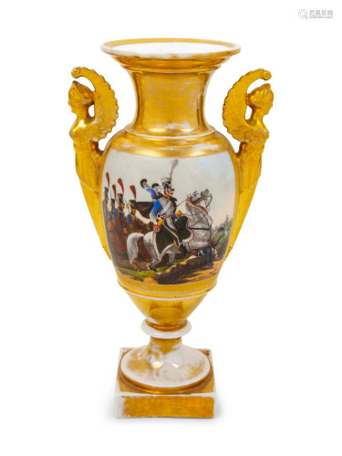 A Paris Porcelain Painted and Parcel Gilt Vase