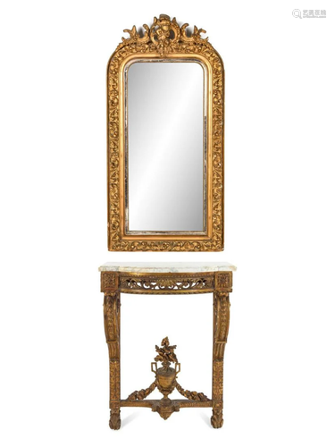 A Continental Giltwood Mirror and Associated Marble-…