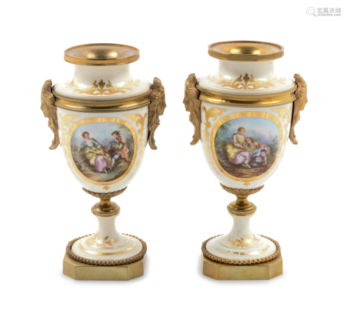 A Pair of Sevres Style Gilt Bronze Mounted Painted …
