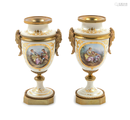 A Pair of Sevres Style Gilt Bronze Mounted Painted …