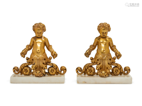 A Pair of Louis XV Gilt Bronze Figural Bookends