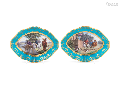 A Pair of Sevres Style Painted and Parcel Gilt Celeste