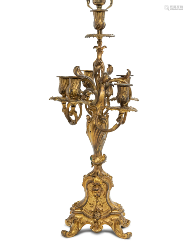 A Louis XV Style Gilt Bronze Five-Light Candelabrum