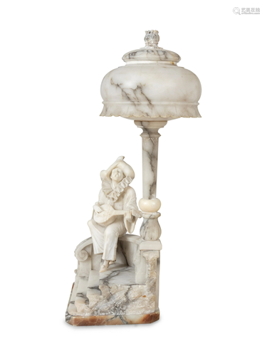 An Italian Alabaster and Marble Figural Lamp