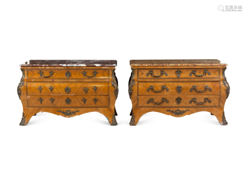 A Pair of Regence Style Bronze Mounted Marble-Top