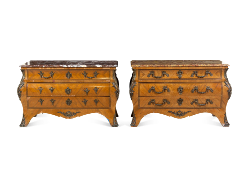 A Pair of Regence Style Bronze Mounted Marble-Top