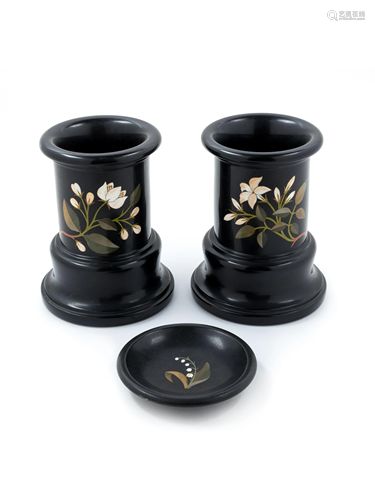 Three Italian Pietra Dura Inlaid Granite Table Articles