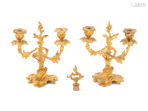 A Pair of Louis XV Style Gilt Bronze Two-Light