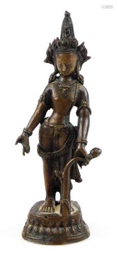 A Padmapani Nepalese bronze type figure, in standing pose, on shaped base, probably 19thC, 19cm