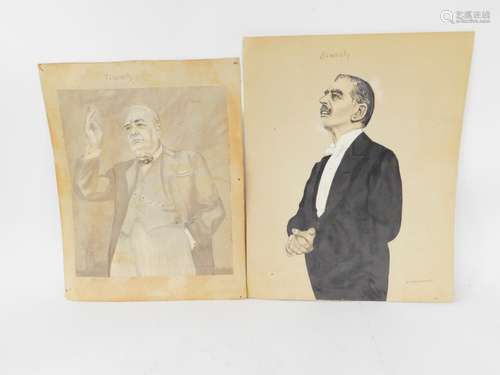 W M Greenwood (British, 20thC). Necessity and Sincerity, ink, pencil and body colour studies of