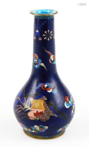 A Japanese cloisonne vase, of bulbous form with slender neck decorated with ho-ho bird on a