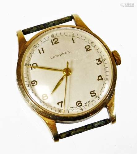 A mid 20thC Longines wristwatch, with 3cm diameter Arabic dial and baton pointers, in a plain