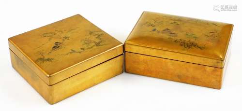 Two Chinese gilt lacquer boxes, each marked Foochow, China, 18cm high, 16cm wide. (2)