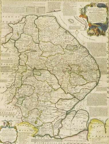 Emanuel Bowen. Thomas Kitchen The Large English Atlas, c1760, Lincolnshire map, with original