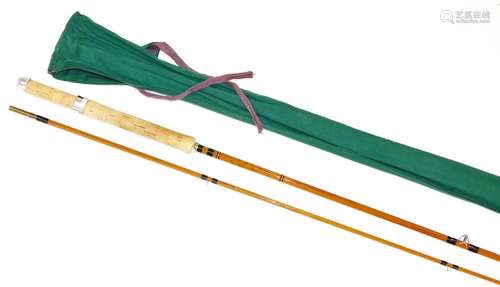 A C.C Lightheight two piece split can fly rod, by Constable of Bromley, with snake rings and black