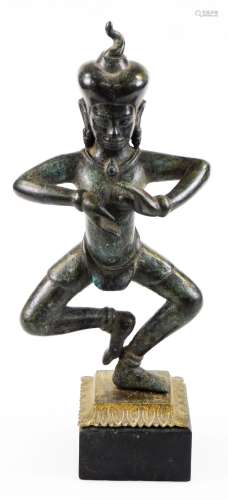 An Indian deity in standing pose, with hands before body, on shaped base, bronze finish, 39cm high.