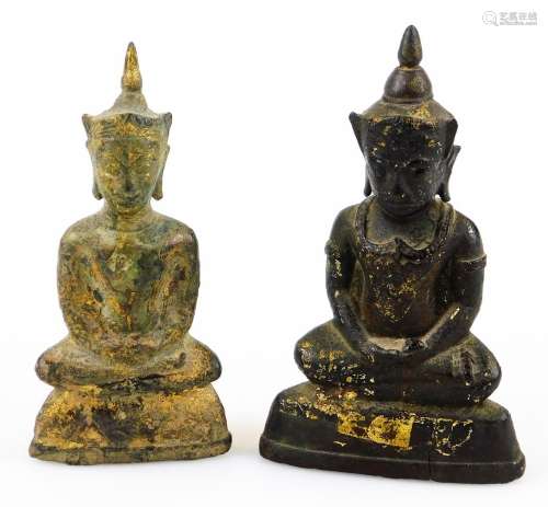 Various Thai bronze Buddhas of Ushnisha, each partially textured, one with gilt highlights, each