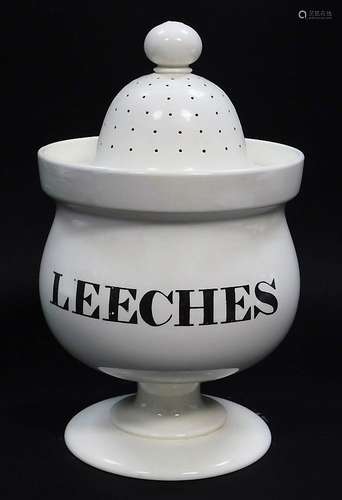 A late 18thC creamware Leeches jar and cover, possibly Leeds, of baluster form, with a pierced