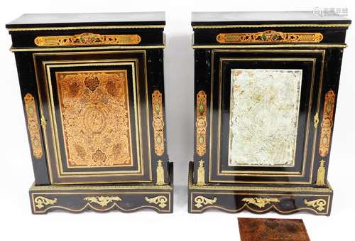 A pair of ebonised cabinets, each of rectangular form, with gilt mounts, decorative classical