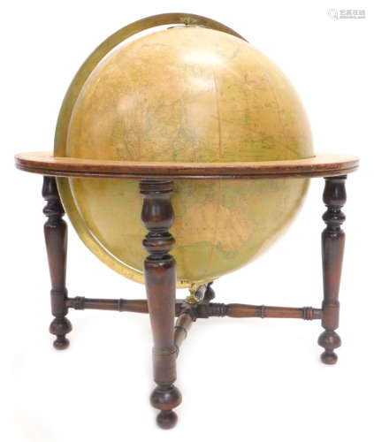 A 19thC mahogany W & T.M Bardin New British Terrestrial globe, printed to the right honourable Sir