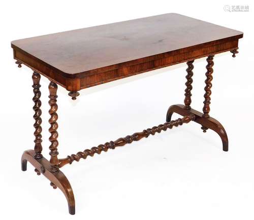 A 19thC rosewood side table, the oblong top raised on quadruple barley twist supports, on a separate