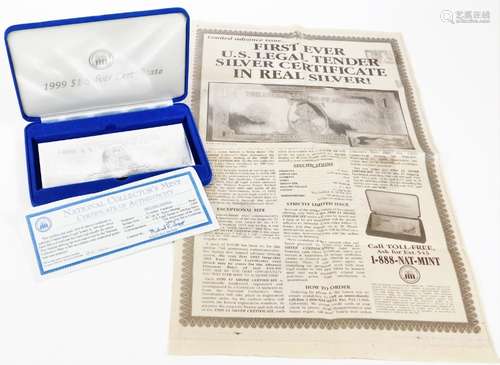 A National Collectors Mint 1991 $1 silver certificate, cased.