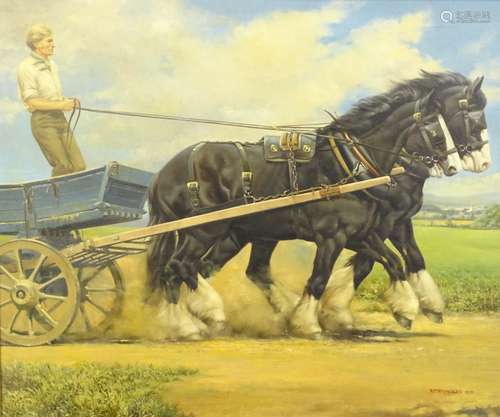 •R.P. Reynolds (20thC). Farmer riding horses and cart, oil on canvas, signed and dated 1972, 75cm