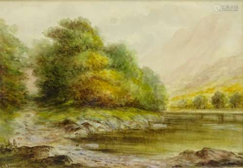 •R.H. Jerman. On the river Dovey Machynlleth, watercolour, signed, 25cm x 36.5cm and a sisley print.