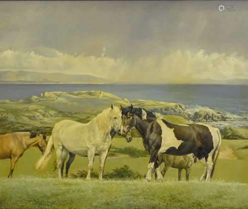 •R.P. Reynolds (20thC). Horses in coastal landscape, oil on canvas, signed and dated 1971, 75cm x