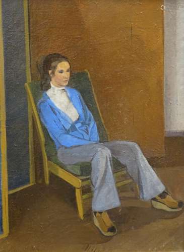 •Alf Ludlam (1941-2018). Mary McLennan in blue cardigan, oil on canvas, signed, dated 1976, titled