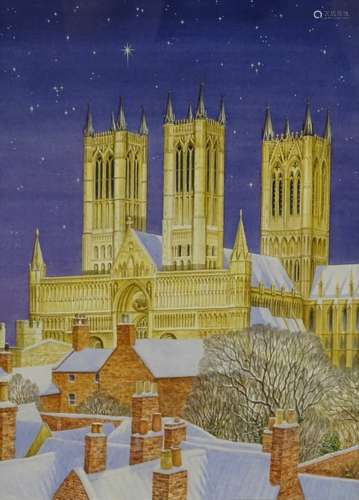 •D Dunthorne (20thC). Lincoln Cathedral, watercolour, signed, 31cm x 22cm, and four others.