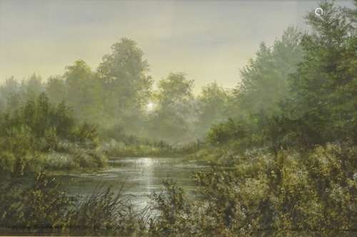 •Peter Robinson. Forest Dawn, watercolour, signed and titled verso, 26cm x 39cm.