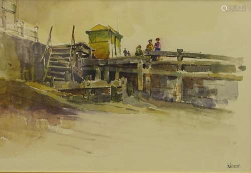 •David Weston (20thC). Sheringham beach with figures, watercolour, signed, 21.5cm x 31.5cm. Artist