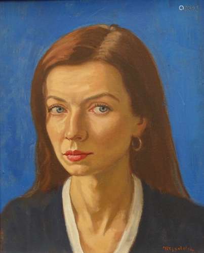 •Andrew Fitzpatrick (b.1966). Portrait of Alina, oil on canvas, signed, 28.5cm x 23.5cm. Label verso