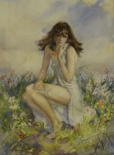 •Francis A. Boxall (20thC). Jacqueline girl among flowers, watercolour, signed and dated 1988, 49.