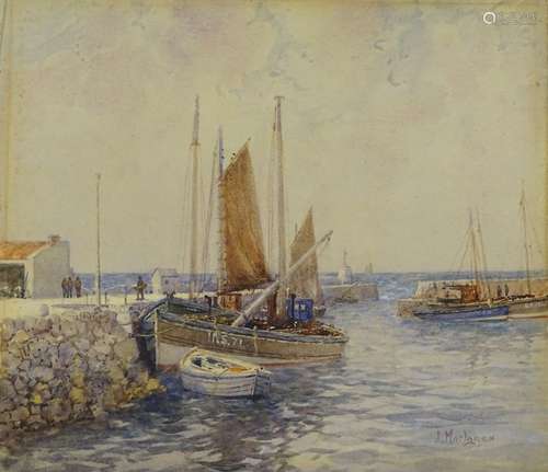 James Maclaren (1851-1917). Anstruther Harbour, watercolour, signed, 31cm x 35cm and another