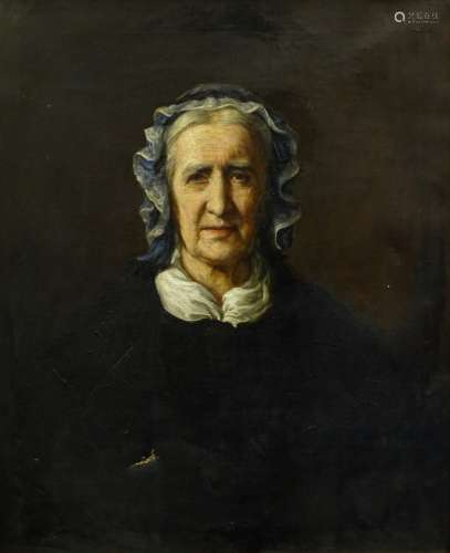 19thC British School. Head and shoulders portrait of a lady waring a bonnet, oil on canvas, 73cm x