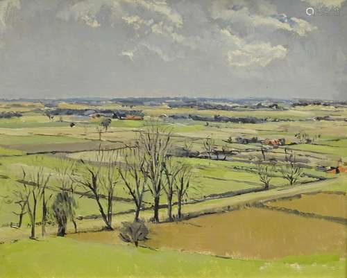 •Kenneth James Gribble (1925-1994). Farmland near South Carlton, Lincolnshire, oil on board,