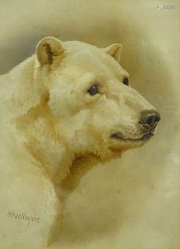 Helena J. Maguire (1860-1909). Study of a polar bear, watercolour, signed, 38cm x 28cm.