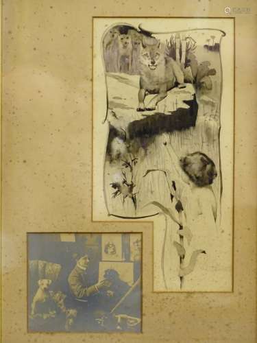 Cecil Aldin (1870-1935). Photographic print of the artist with a watercolour possibly by the artist,