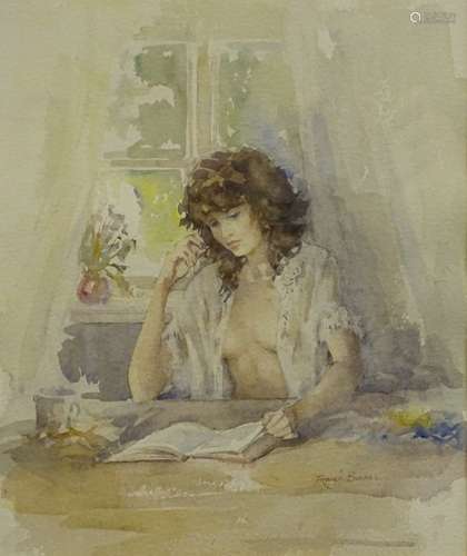 •Francis A. Boxall (20thC). Verity at table, watercolour, signed, 30cm x 25cm. Signed by the