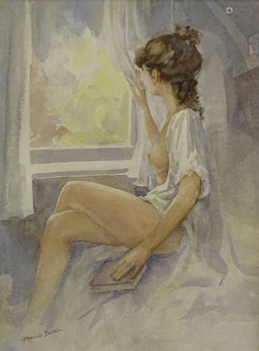 •Francis A. Boxall (20thC). Hilary girl in window, watercolour, signed and titled verso, 35cm x 26.