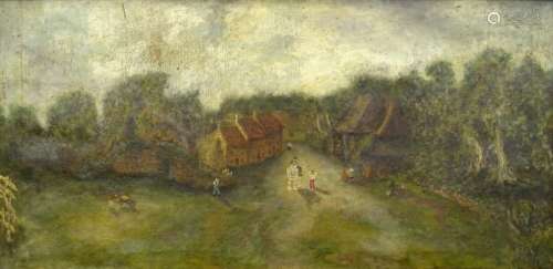 19thC British School. Naive rural scene, oil on canvas, 29cm x 59cm.
