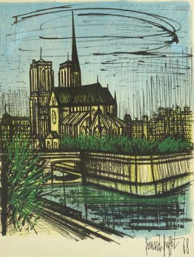 •After Bernard Buffet. Notre Dame, lithographic print, 57cm x 44cm. Label verso Templeton and