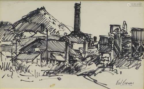 •Noel Rowston Brannan (1921-2001). Industrial scene, felt pen, signed, 17cm x 27cm.