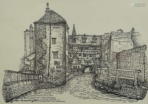 •Gordon Cumming (20thC). The Glory Hole, Lincoln, drawing, signed and dated (19)72, 31.5cm x 44cm.