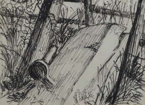 •Noel Rowston Brannan (1921-2001). Fallen post, felt pen, signed and dated 1985, 27cm x 36.5cm.