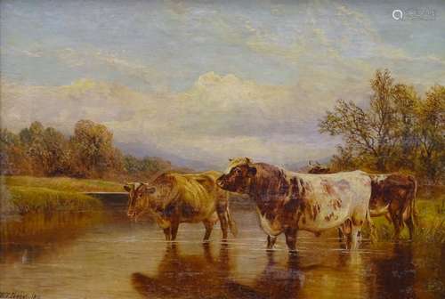 William Vivian Tippett (1833-1910). Cattle at waters edge, oil on canvas, signed and dated (18)84,