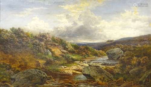 19thC British School. Moorland river scenes, oil on canvas - pair, monogrammed, 29cm x 49cm.